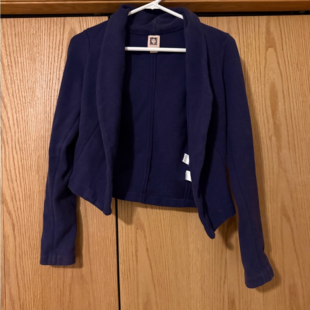 Anne Klein Navy Open-Front Cropped Cardigan